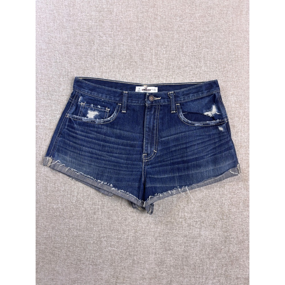 Hollister Dark Wash Distressed Denim Cut Off Shorts Womens 11 W30 High Rise